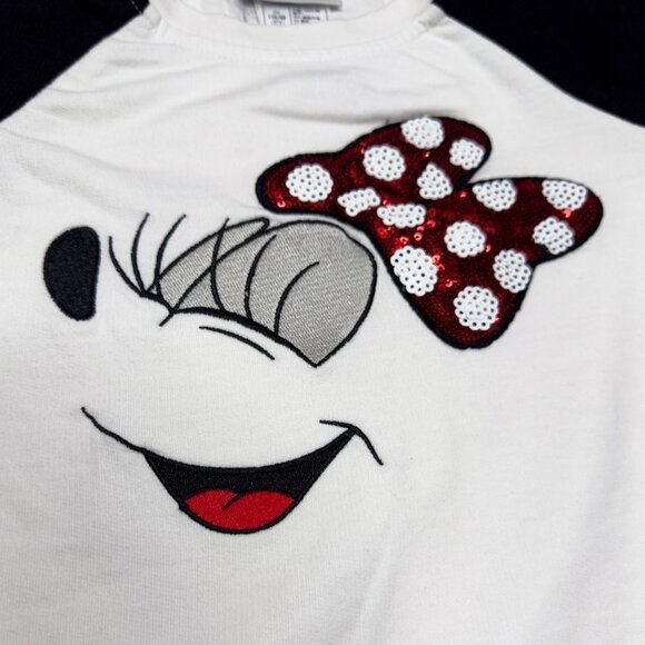Disney Parks Minnie Mouse Sequins White Black Raglan Long Sleeve Girls Size XS - Picture 4 of 8